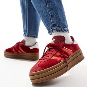 Adidas Gazelle Red and White Platform Sneakers